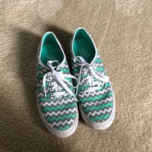 Vans green, grey, and white striped shoes